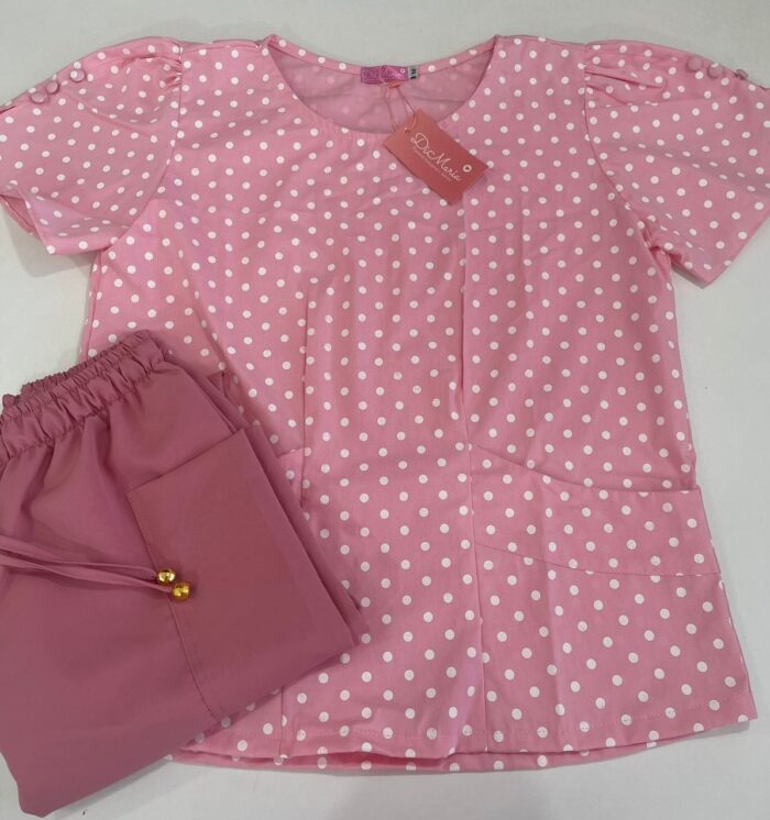 Pijama Pilar Estampa Poá Rosa